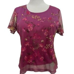 Notations Vintage Size S/M Floral Sheer Mesh Top Fairy Layered Feminine Purple